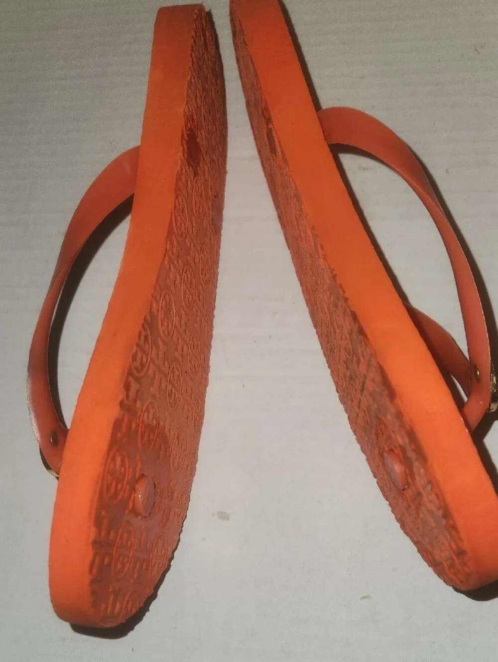 Tory Burch Coral Orange Logo Rubber Flip Flop Sandals